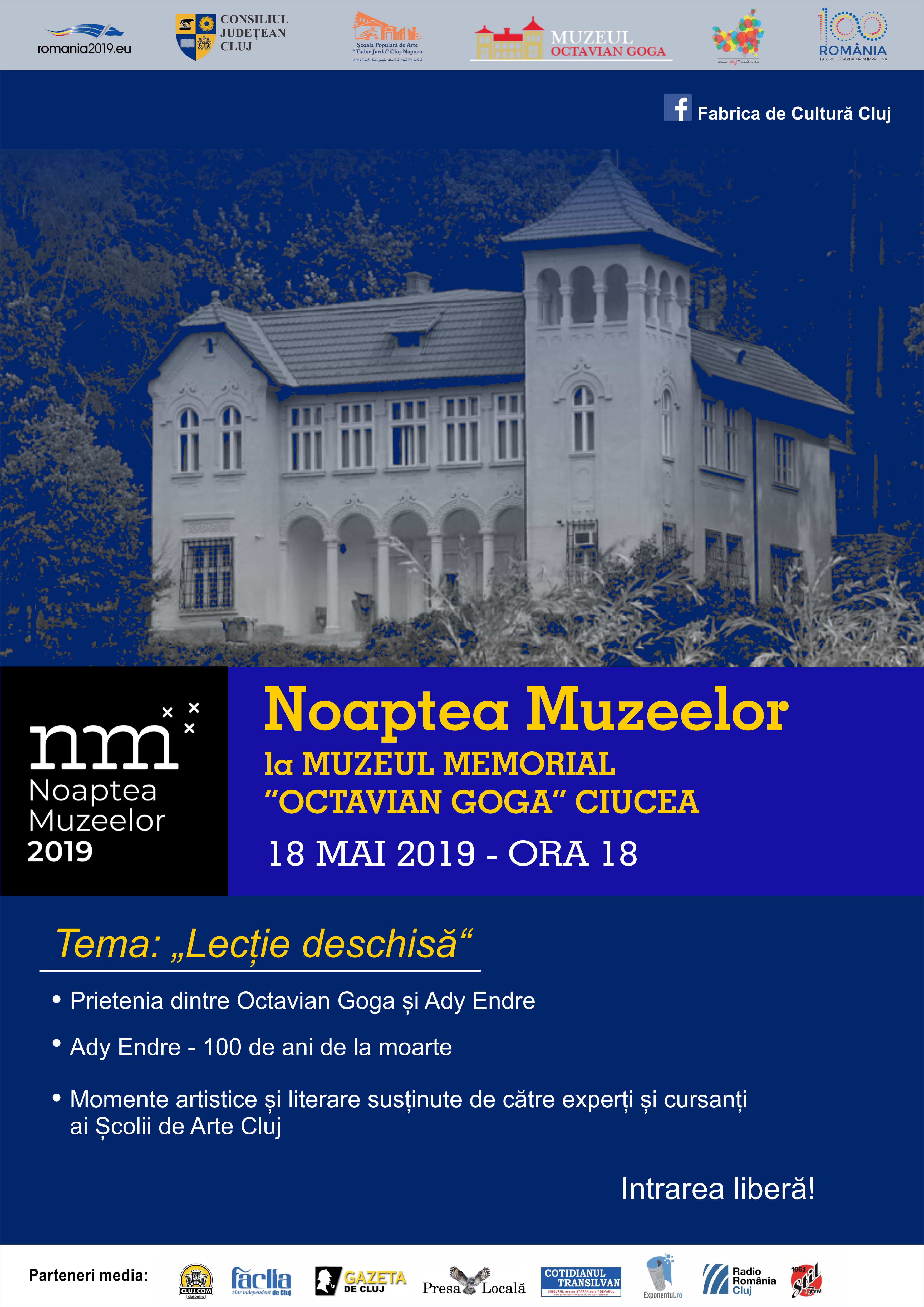 “Noaptea Muzeelor”, sâmbătă 18 mai 2019, la Muzeul Memorial “Octavian Goga” Ciucea