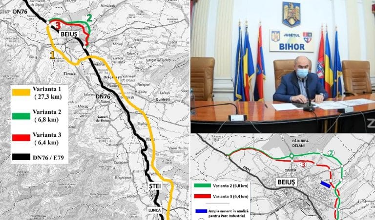 Ilie Bolojan a prezentat cele trei variante ale centurii Beiuș: Bolojan preferă varianta 3, cu parc industrial inclus!
