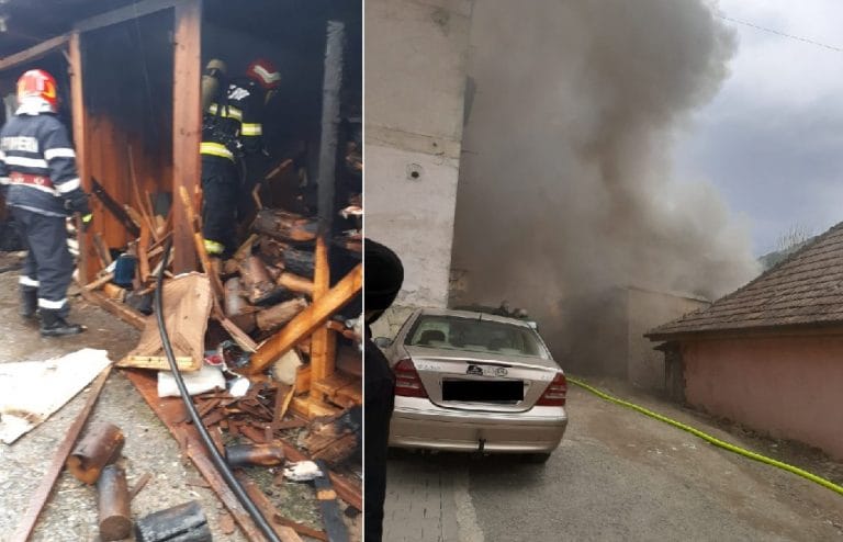 Un garaj a luat foc în Baia de Arieș! Pompierii din Câmpeni intervin!