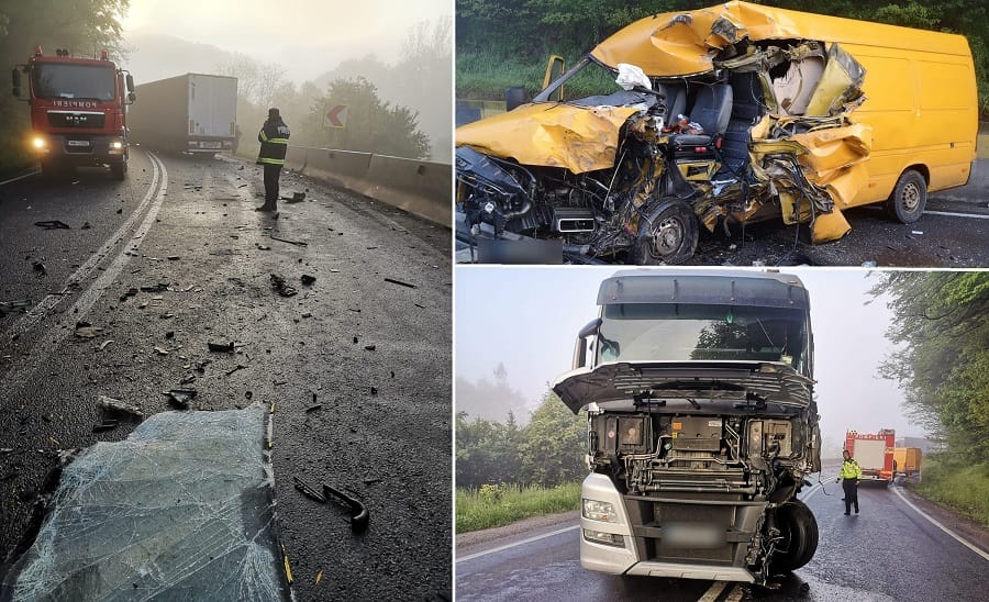 (FOTO) Accident pe DN1 E60, Huedin – Oradea: O autoutilitară făcută praf! Scene ca după război!