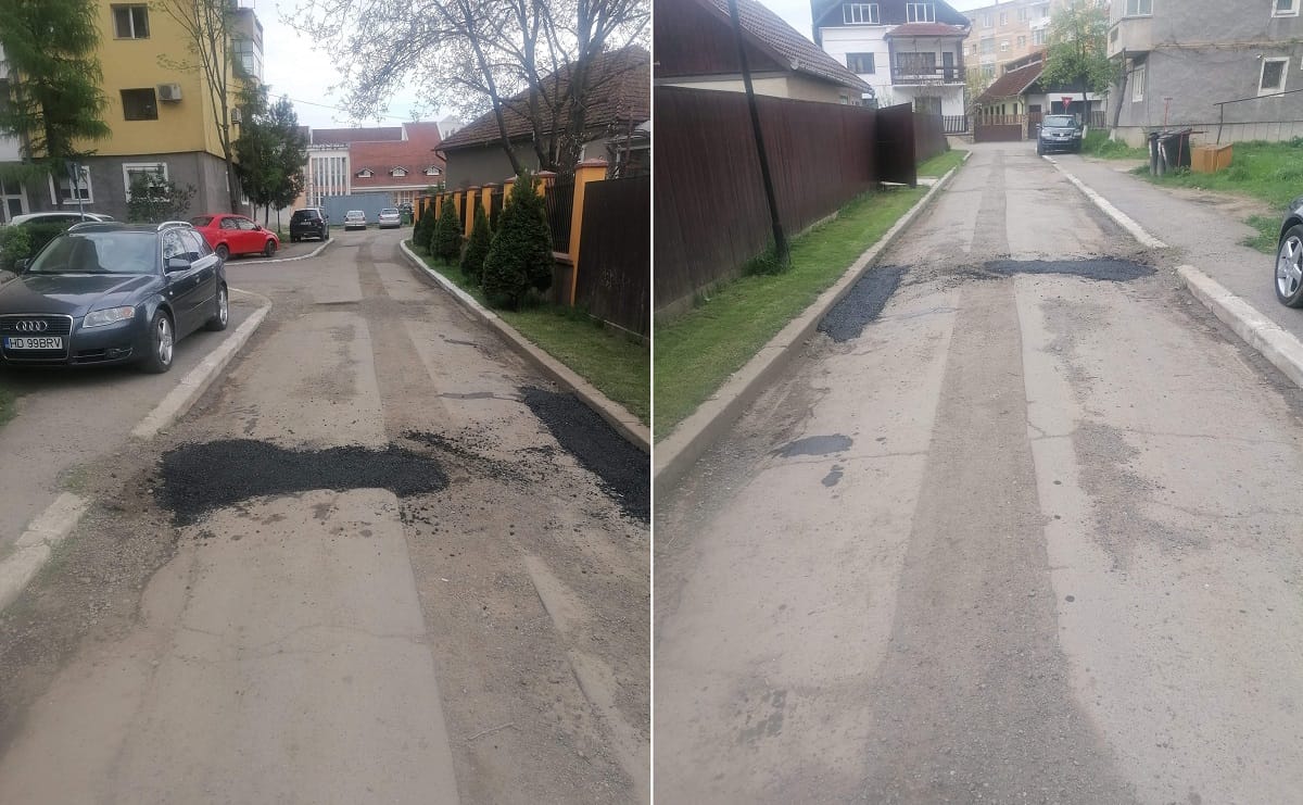 Strada Șoimilor din Brad: Câte o groapă, câte un petic, apoi altă groapă, alt petic.