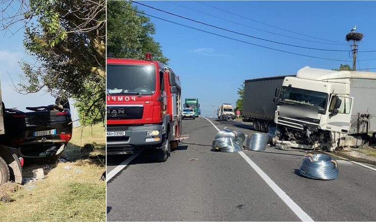 Accident soldat cu 3 morți pe DN1 E60, Cluj-Oradea, în Morlaca! Un TIR a făcut praf o mașină! A intervenit un elicopter SMURD!