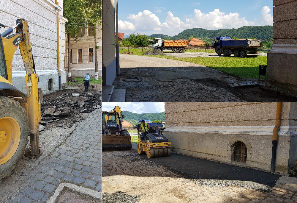 (VIDEO) Se reabilitează zona carosabilă a curții Liceului Teoretic „Avram Iancu” din Brad