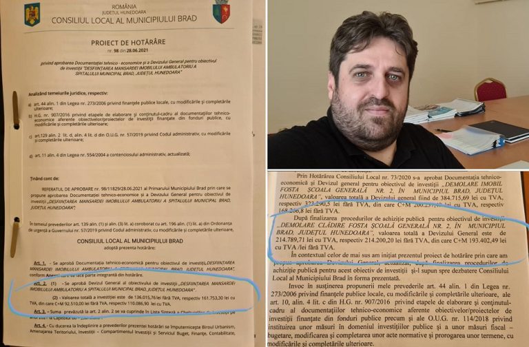 Demolări cu „dedicație” la Brad? Raul Matei: „Pot pune pariu de acum că lucrarea de „investiție”/demolare nu va fi scoasă la licitație publică”