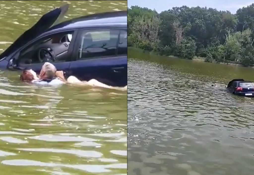(VIDEO) Un polițist local a salvat o tânără de la înec, care căzuse cu mașina într-un lac!