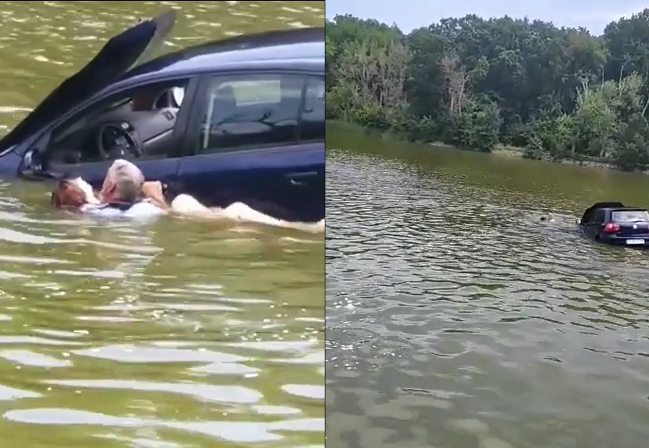 (VIDEO) Un polițist local a salvat o tânără de la înec, care căzuse cu mașina într-un lac!