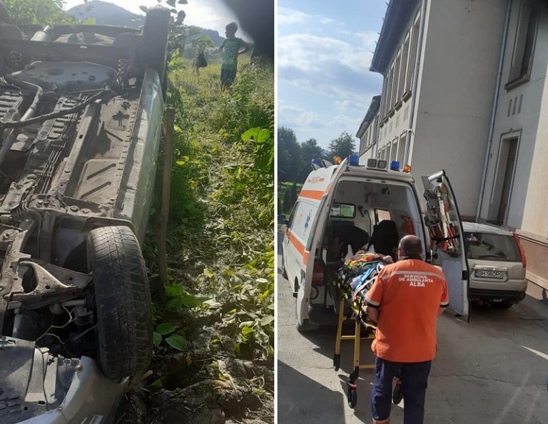 Trei tineri din Abrud și Roșia Montană au fost răniți după ce mașina în care se aflau s-a răsturnat