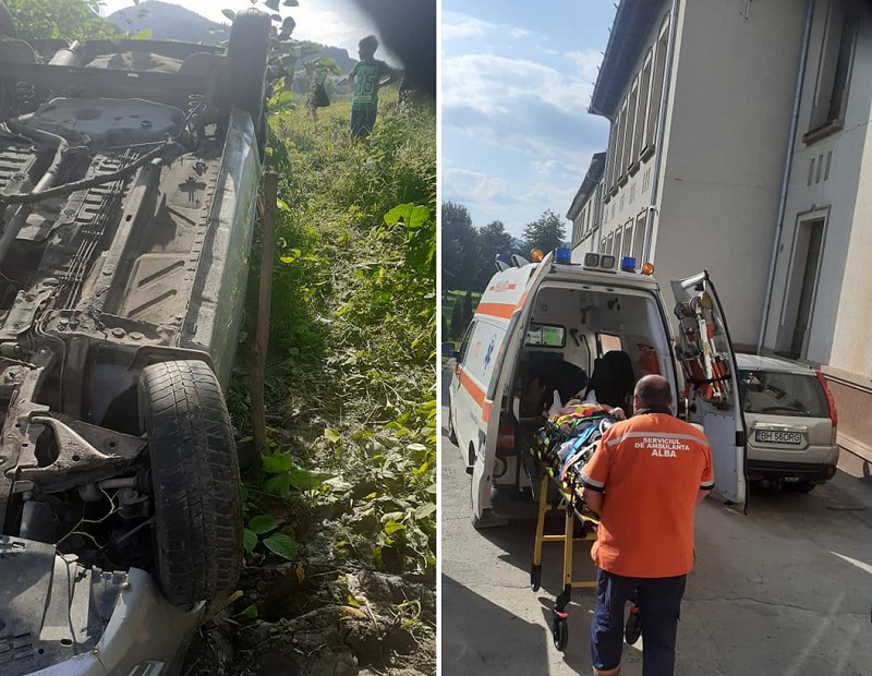 Trei tineri din Abrud și Roșia Montană au fost răniți după ce mașina în care se aflau s-a răsturnat