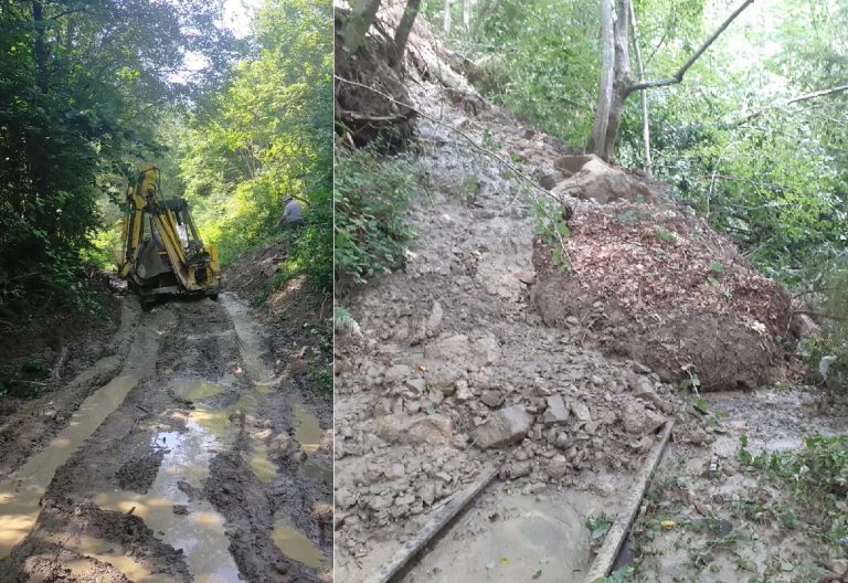 (VIDEO) Viiturile dintre Câmpeni și Abrud au acoperit cu pământ Mocănița Apusenilor linia dintre Câmpeni și Abrud