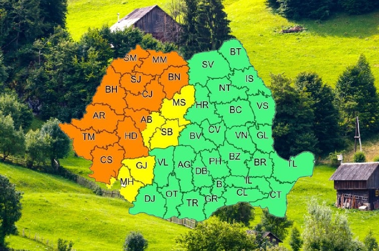 COD PORTOCALIU de furtuni în Munții Apuseni, până vineri: Averse torențiale, descărcări electrice și grindină!