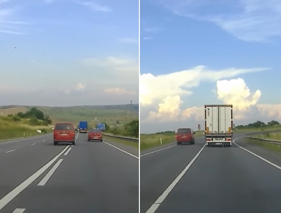 (VIDEO) Un inconștient a făcut mai multe DEPĂȘIRI SINUCIGAȘE pe DN1 E60 Huedin – Cluj-Napoca, zona Mănăstireni – Păniceni!