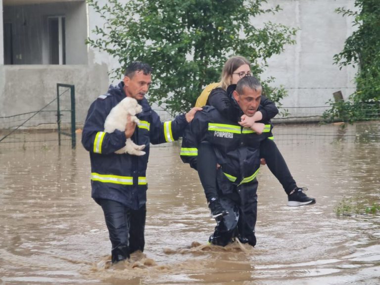 (VIDEO) Pompierii ISU Alba au salvat o femeie și doi copii și doi căței din Bistra din calea apelor!