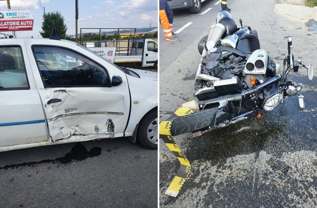 Un accident între o motocicletă și o mașină s-a produs la târgul auto din Gilău