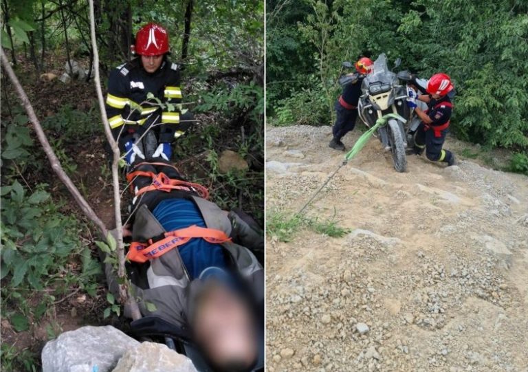 Un motociclist a căzut într-o râpă de aproximativ 10 metri în pădurea Sloboda!
