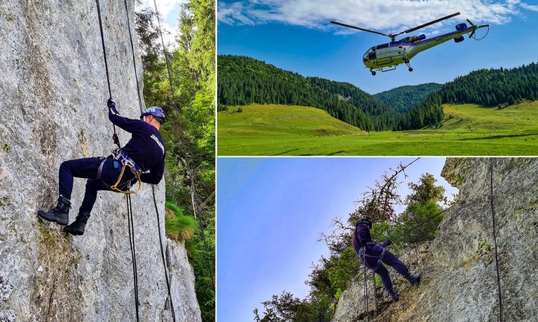 (FOTO) Cum coboară în rapel de pe stâncă sau din elicopter jandarmii de la Grupa de Acţiuni Speciale Bihor?