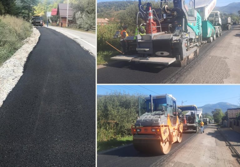 Se continuă lucrările pe DN75: Așternere de covor asfaltic și tratare de suprafețe burdușite