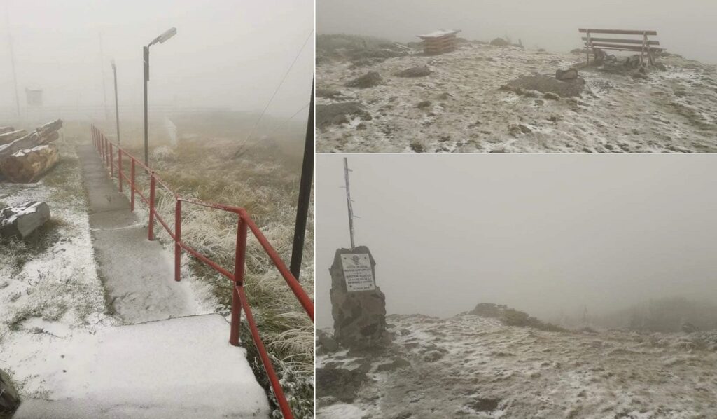 (FOTO) A nins pe Vlădeasa! Strat subțire de zăpadă la stația meteo!