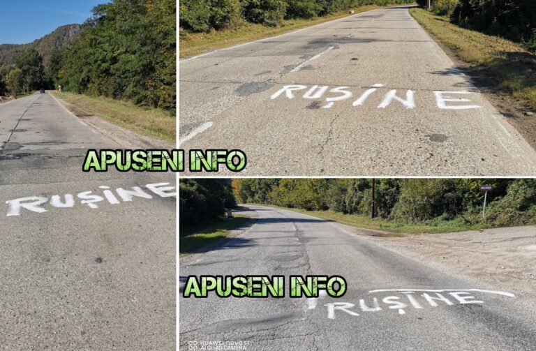 Moții s-au revoltat pe drumari! Mai mulți kilometri de pe DN75 au fost inscripționați cu textul: „RUȘINE”