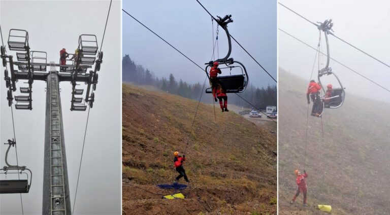 Salvamont Salvaspeo Bihor a organizat exerciții de evacuare din telescaun de pe pârtia Piatra Grăitoare – Vârtop