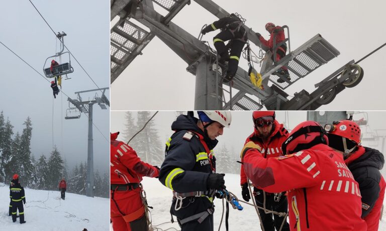 Alpiniștii ISU Cluj au participat la un complex exercițiu de salvare pe Pârtia Mărișel