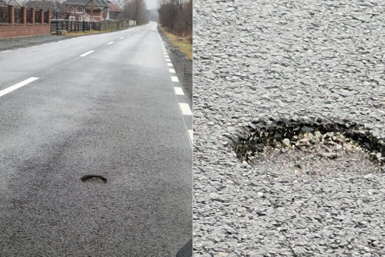 La nici două săptămâni de la „inaugurarea” asfaltării DN75, drumul e deja ciuruit de gropi