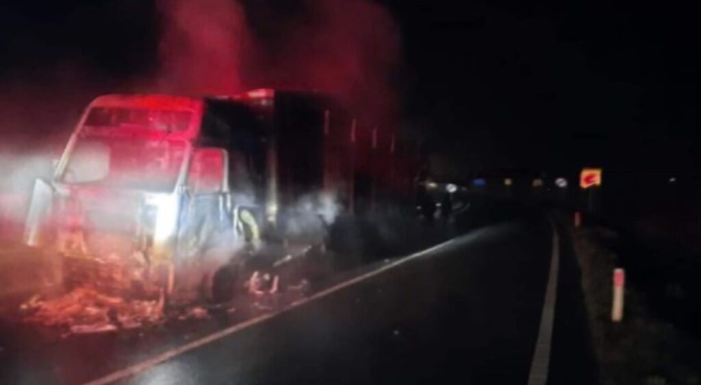 Un camion încărcat cu lemne a luat foc pe DN76 în apropiere de Brad