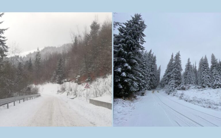 (FOTO) Zăpadă de toată frumusețea în zona montană a Clujului, Băișoara-Buscat și IC Ponor