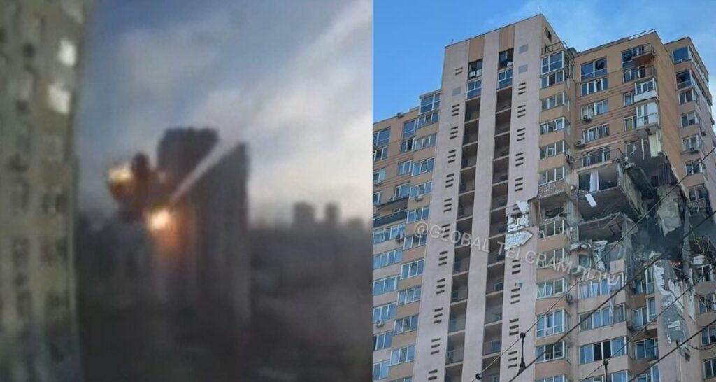 (VIDEO) Un bloc de locuințe din cartierul kievean Zhuliany a fost distrus de bombardamente