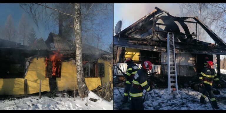 (VIDEO) O cabană din Dealu Negru a fost distrusă de flăcări: Pompierii au scos din incendiu 2 butelii!