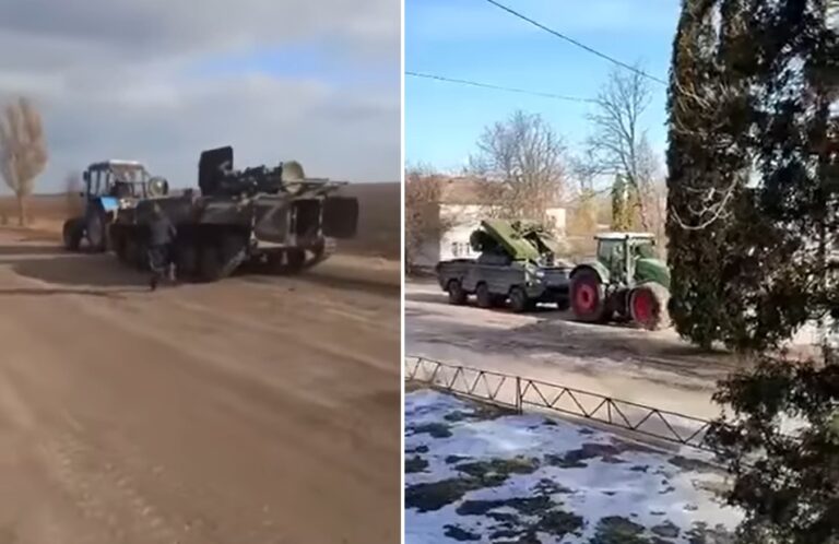 (VIDEO) Tractoriștii ucraineni tractează tancurile rusești capturate de soldații ucraineni