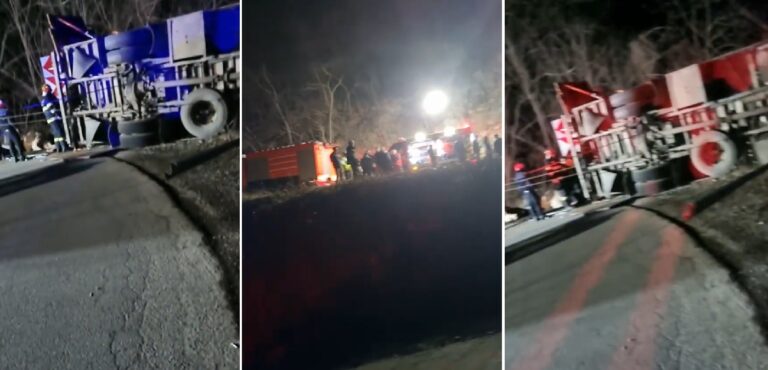 (VIDEO) Un TIR care transporta animale s-a răsturnat pe drumul dintre Bratca și Damiș