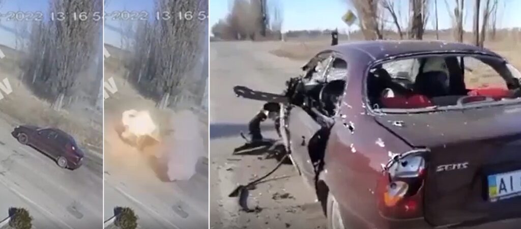 VIDEO Barbarism rusesc: Au tras dintr-un tanc într-o mașină cu doi bătrâni!