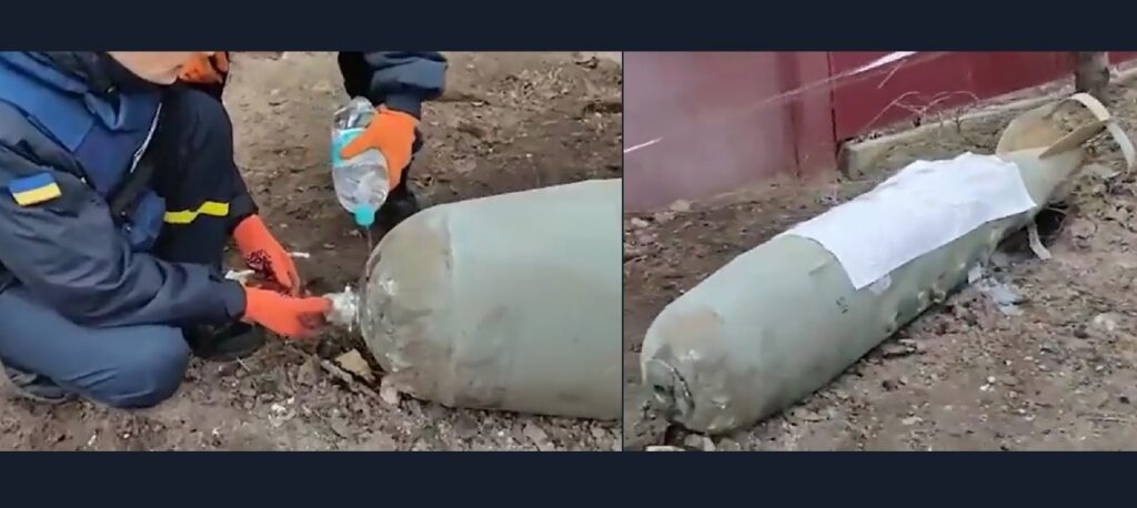 (VIDEO) Ucrainenii au dezamorsat o bombă rusească folosind o sticlă mică de apă