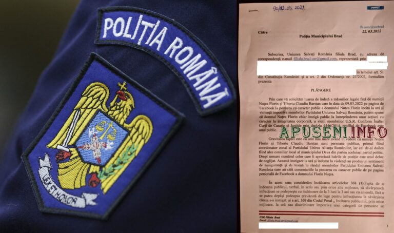 Plângere la poliție după commenturile lui Nuțea și Bârstan! USR: Solicităm public conducerii AUR Hunedoara să se delimiteze de limbajul și comportamentul instigator la ură și violență promovat de către Florin Nuțea și Tiberiu Claudiu Bârstan