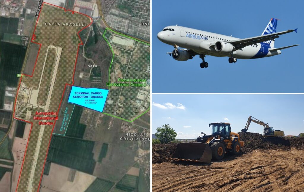 Au început lucrările la Terminalul Cargo de la Aeroportul Oradea: Patru avioane Airbus 320 sau Boeing 737 vor putea staționa deodată în terminal!