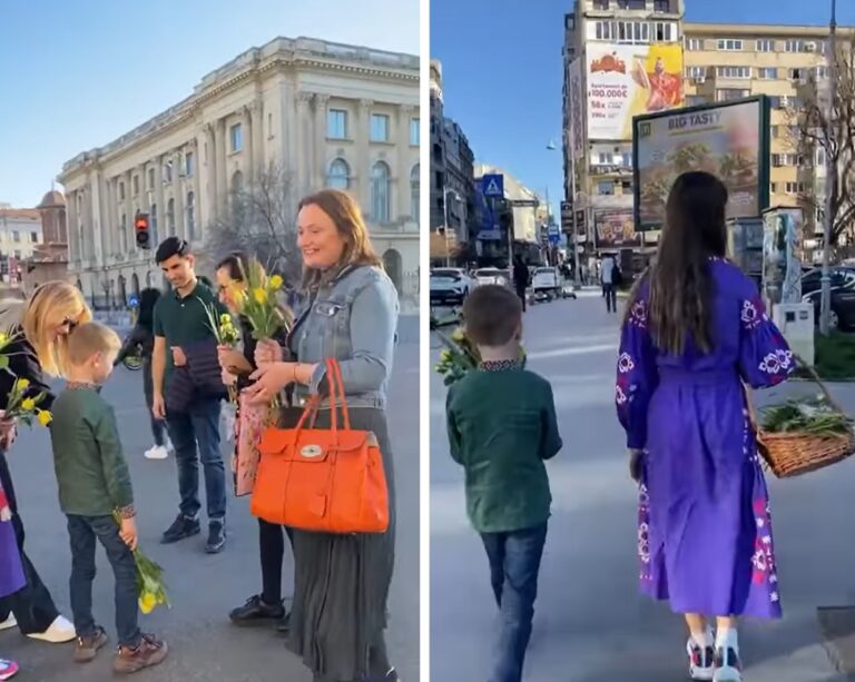 (VIDEO) Copiii ucraineni împreună cu mamele lor au oferit flori românilor mulțumindu-le pentru sprijinul acordat și primirea caldă în România
