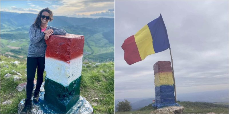 Borna de la Piatra Secuiului a fost revopsită în culorile drapelului românesc