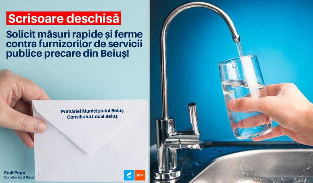 Emil Popa îi scrie primarului din Beiuș: Dai drumul la apă caldă și curge minute în șir apă rece
