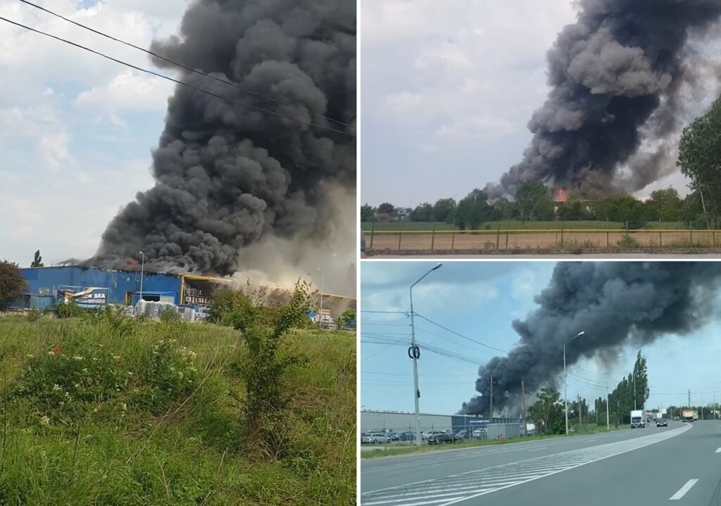 (VIDEO) Incendiu uriaș în Oradea la depozitele Black Sea și Cargus!