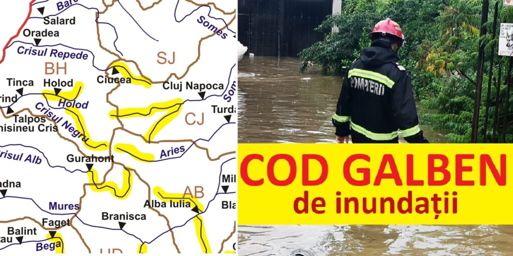 Cod Galben de inundații pe Arieș: Posibile scurgeri de pe versanţi, torenţi şi pâraie, viituri rapide!