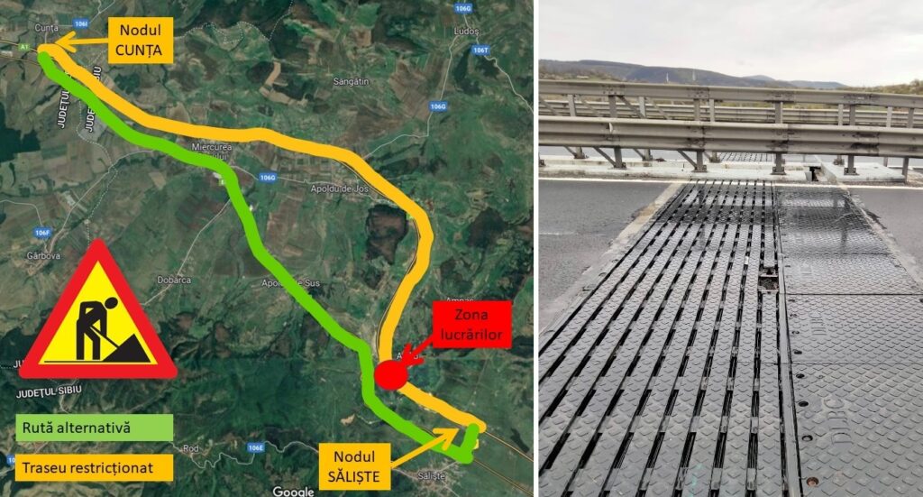 ATENȚIE! Se închide circulația pe un tronson din autostrada A1 Sebeș-Sibiu, pentru trei săptămâni!