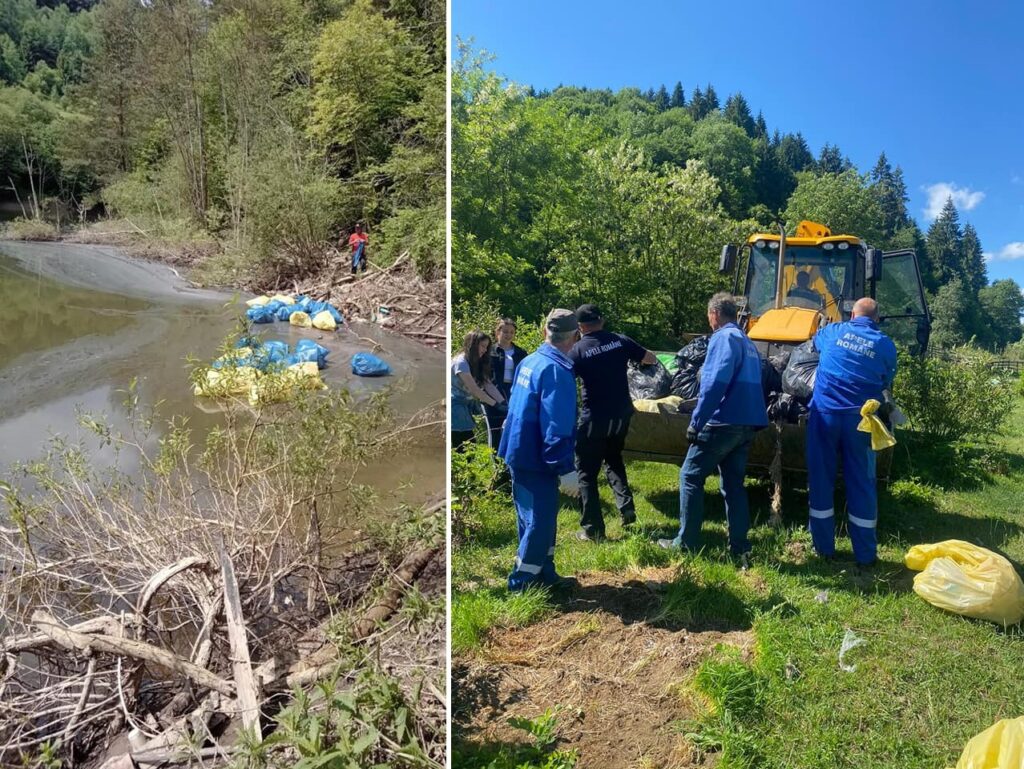 250 saci de PET-uri au fost strânși din Barajul Mihoești, de pe Arieș! S-a ecologizat și în Bistra!