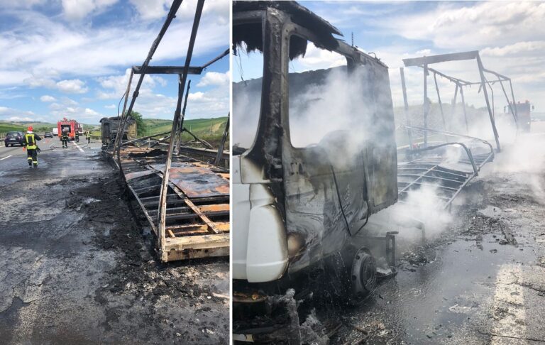 VIDEO Un TIR a luat foc pe Autostrada A3!