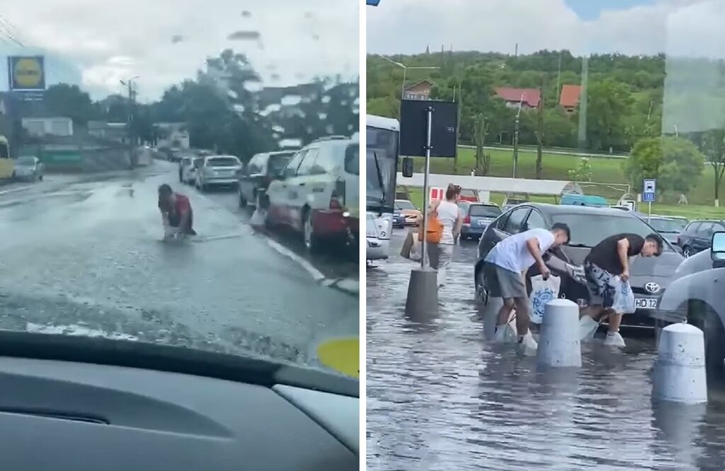 (VIDEO) Încă o ploaie de vară transformă Deva într-o Veneție de mâna a doua