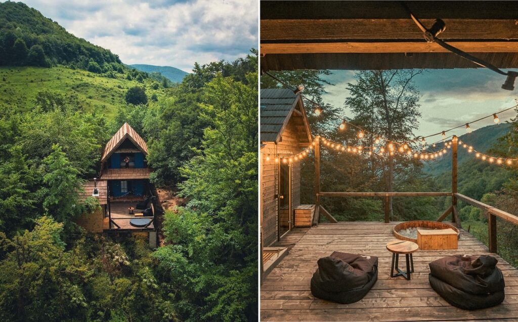 Terase panoramice, jacuzzi, saună și duș în aer liber la Casa Bravilor de la Raven’s Nest din Apuseni
