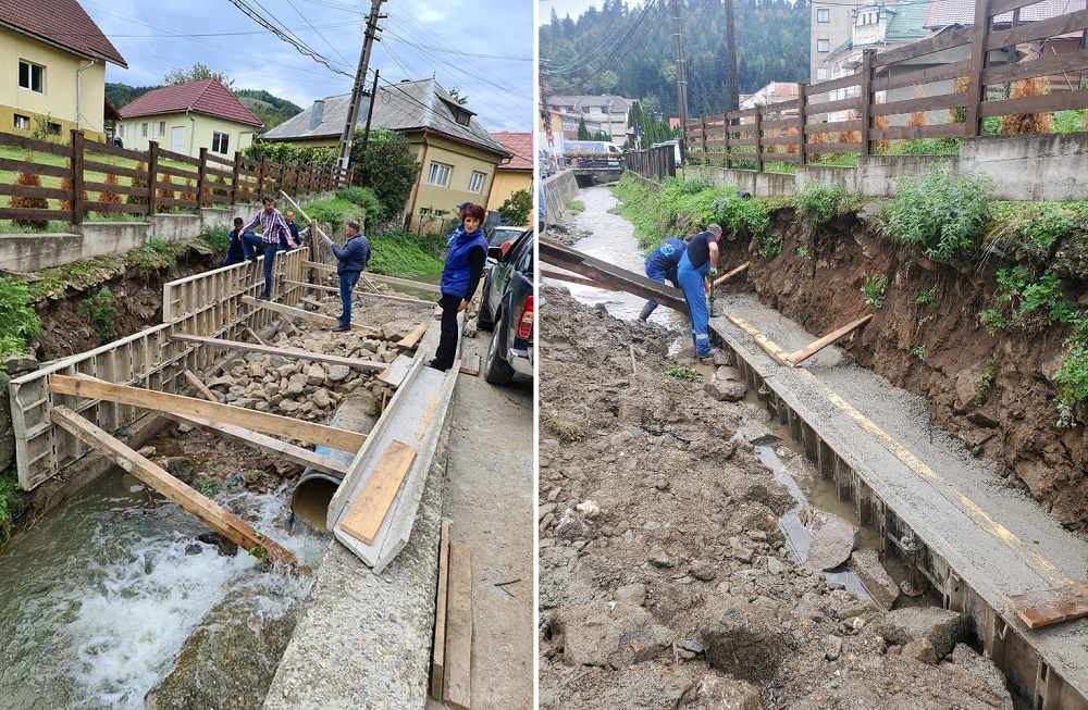 Lucrări de reparații zid de sprijin cu zidărie de piatră pe pârâul Valea Caselor din Câmpeni
