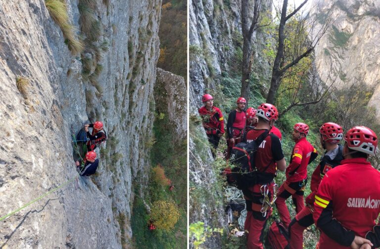 Un exercițiu de salvare spectaculos a fost dus realizat de salvamontiștii clujeni, în Cheile Turzii