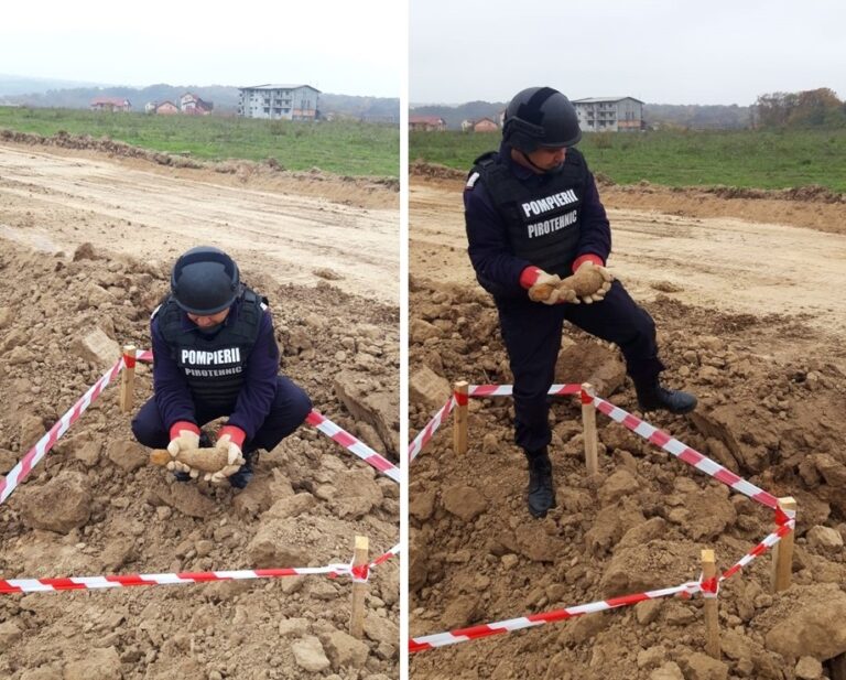 O bombă de artilerie, în stare de funcționare, a fost ridicată din Băile Felix