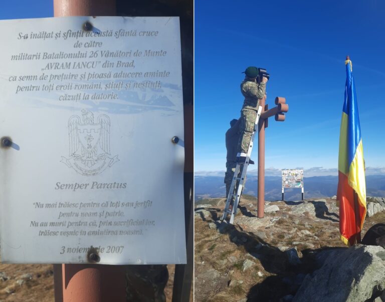 Vânătorii de munte de la Batalionul 26 ,,Avram Iancu”, au urcat ,,sus, sus, la munte sus” în masivul Bihor, la Crucea Eroilor