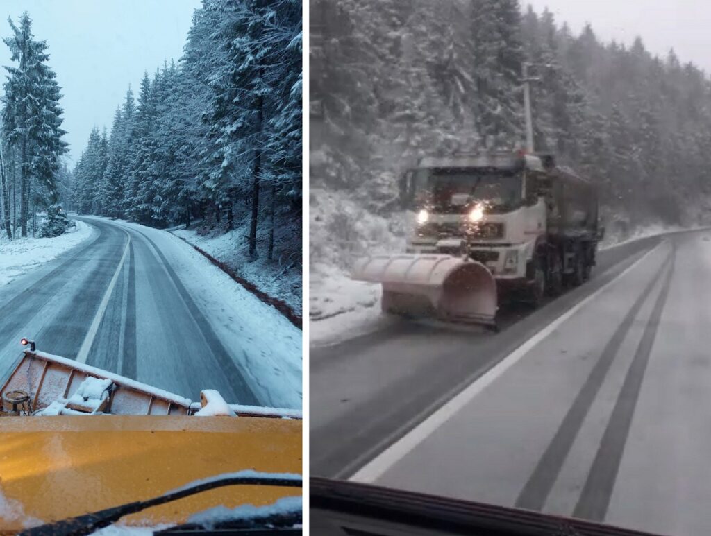 Drumarii de la DRDP Cluj au acționat cu lamă și material antiderapant pe DN75 și DN74